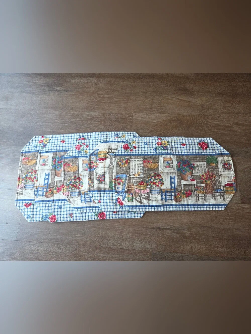 Vintage Handmade Farmhouse Gingham Floral Placemats and Table Runner